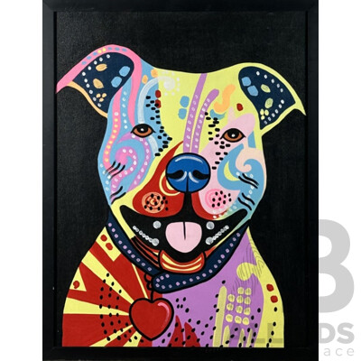 Artist Unknown, (20th Century), Pop-Art Dog, Bright Original Acrylic on Board, 84 x 64 cm (frame)