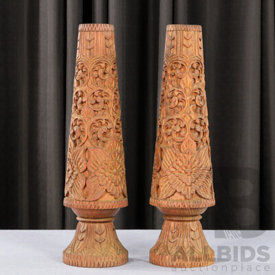 Pair of Carved Vintage Candle Holders
