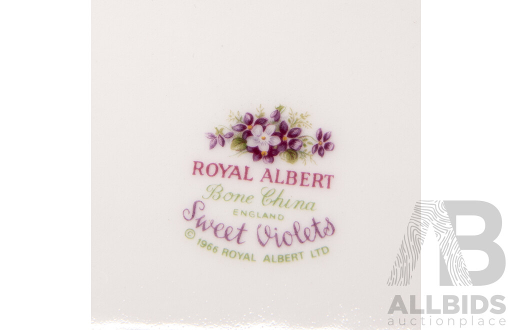English Royal Albert Porcelain Cake Plate, Sandwich Platter and Lidded Coffee Pot, in Sweet Violets Pattern
