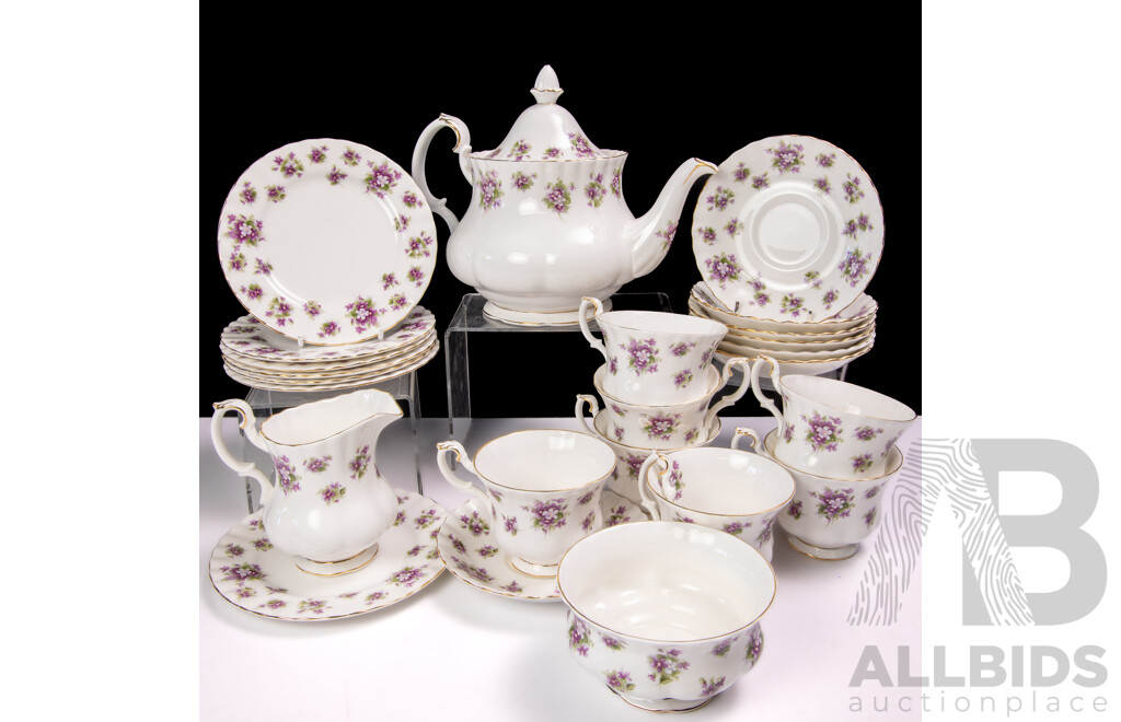 English Royal Albert Porcelain 24 Piece Tea Service in Sweet Violets Pattern,