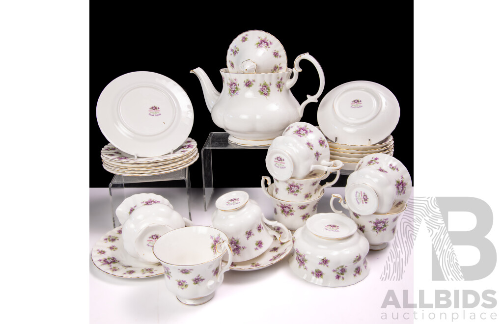 English Royal Albert Porcelain 24 Piece Tea Service in Sweet Violets Pattern,