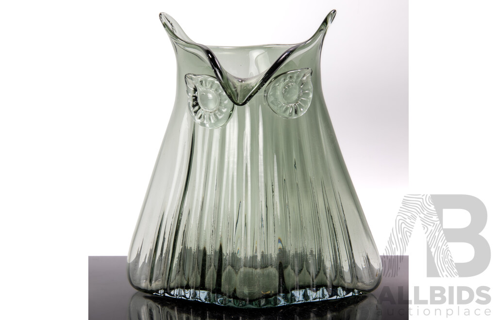 Retro Style Green Art Glass Owl Form Vase by Magpie