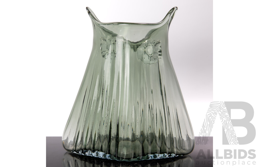 Retro Style Green Art Glass Owl Form Vase by Magpie