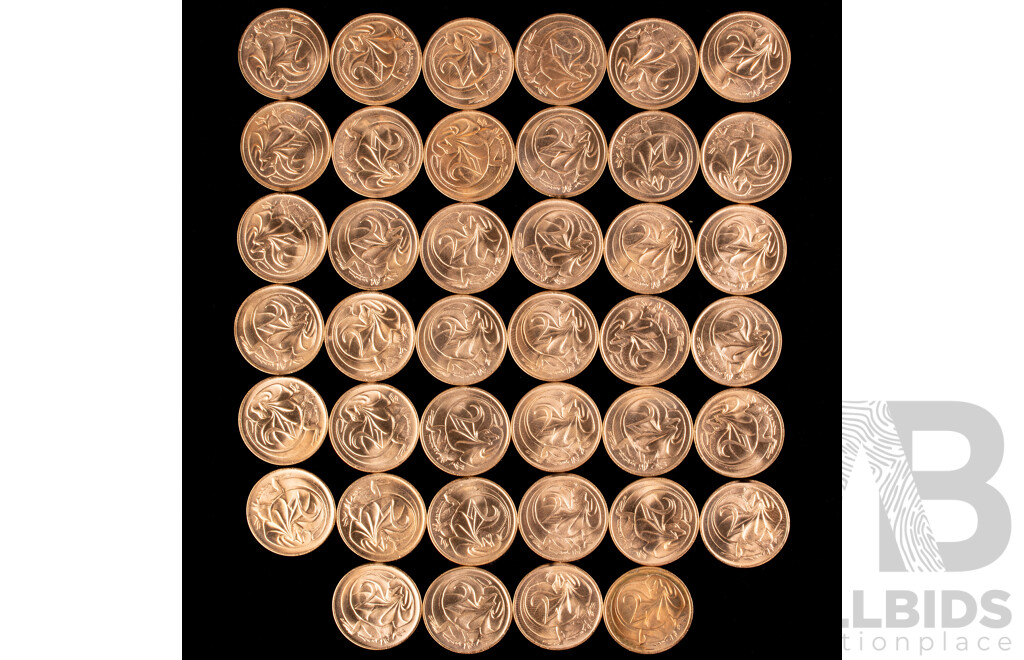 Forty Australian 1975 UNC Two Cent Coins