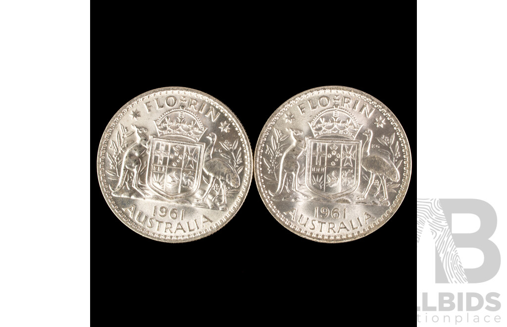 Two Australian 1961 UNC Silver Florins .500