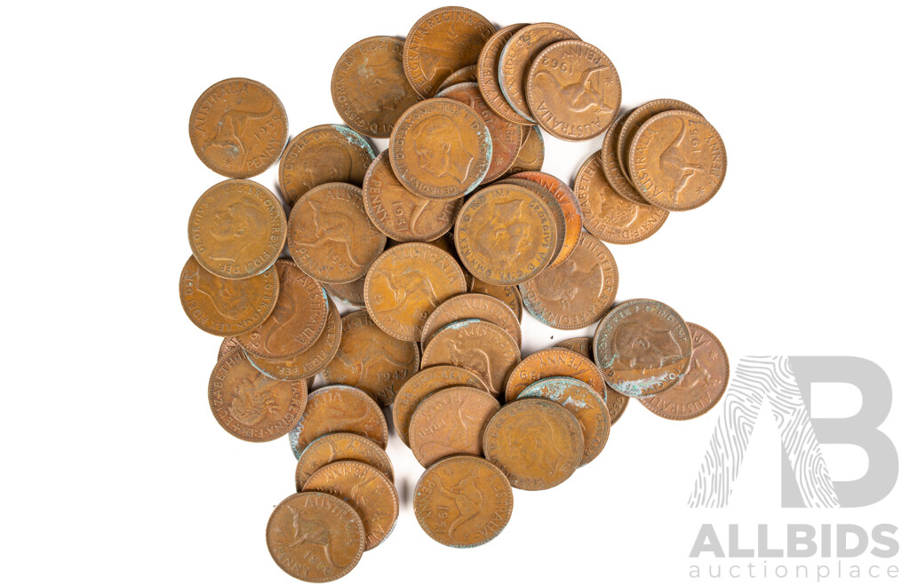 Forty Seven Australian KGVI/QE2 Pennies, Examples Spanning 1938 to 1964