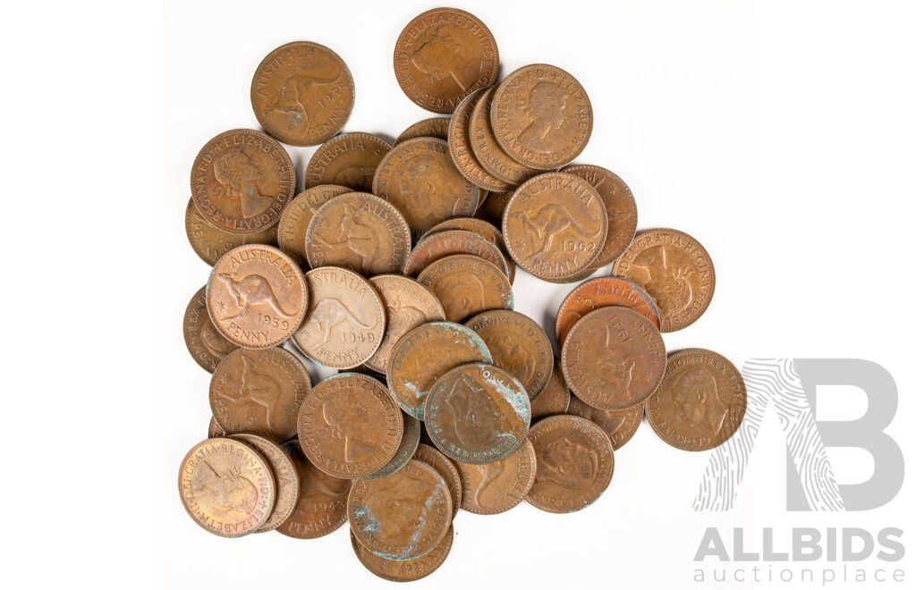 Forty Seven Australian KGVI/QE2 Pennies, Examples Spanning 1938 to 1964