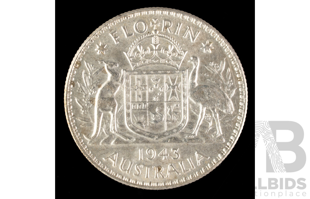 Australian 1943 KGVI Silver Florin .925