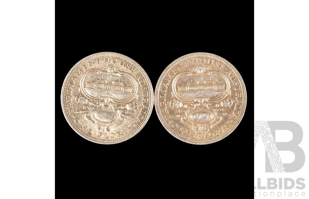 Two Australian 1927 KGV Silver Florins, Commemorative Canberra .925