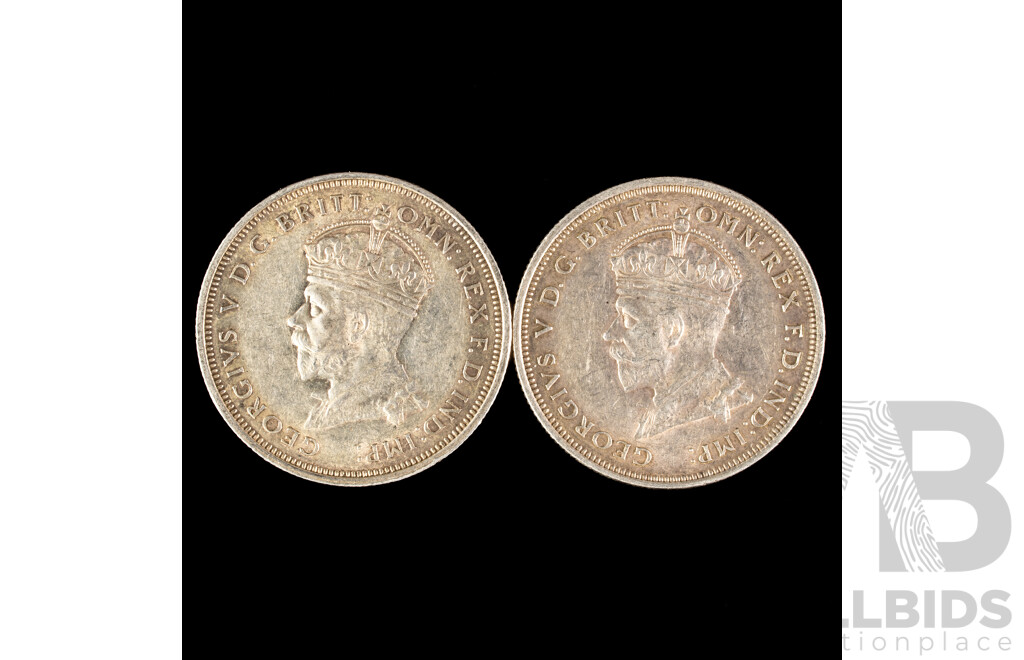 Two Australian 1927 KGV Silver Florins, Commemorative Canberra .925