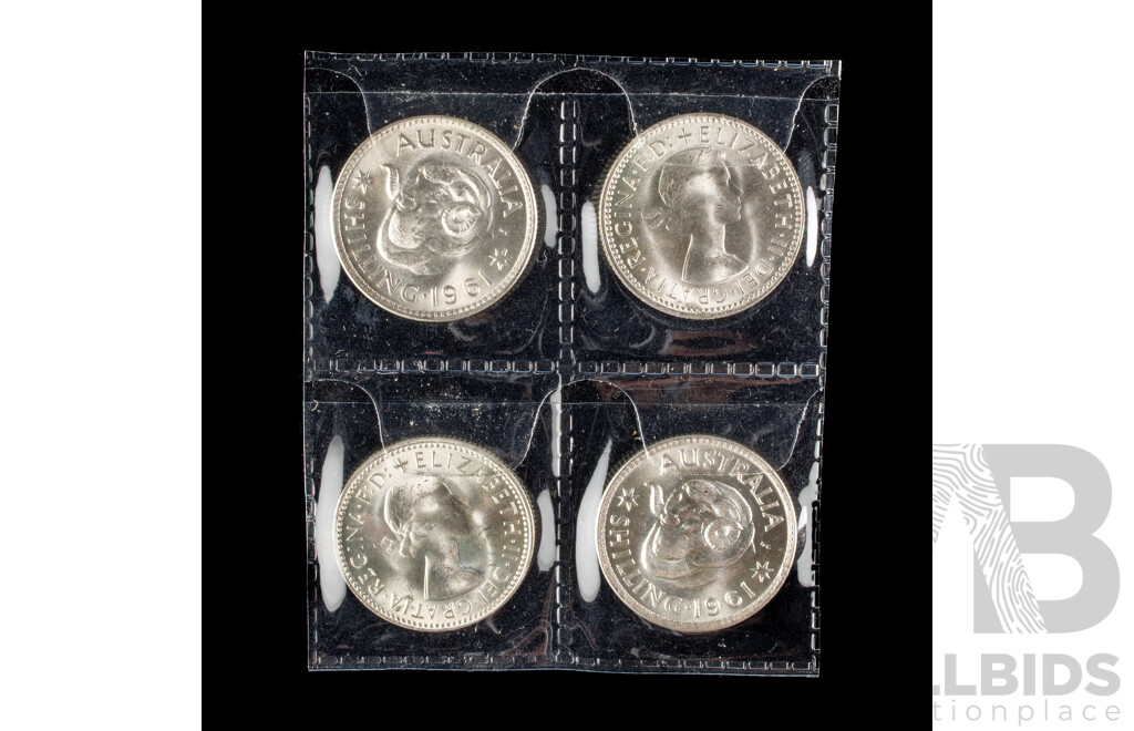 Four Australian 1961 QE2 Silver Shillings .500