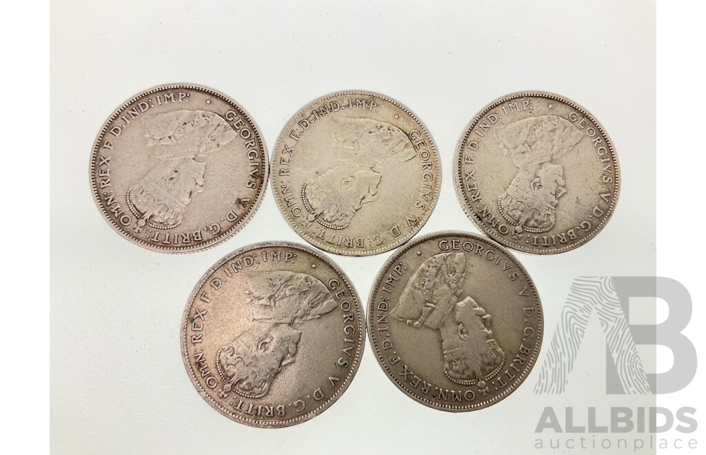Five Australian KGV Silver Florins Including 1925, 1926(2) 1927, 1936  .925