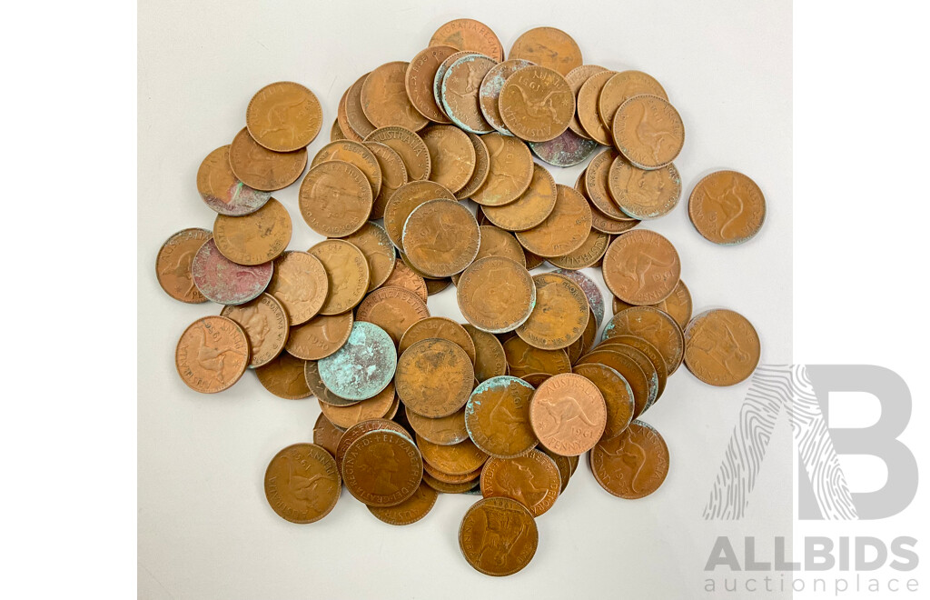 Collection of Australian KGVI/QE2 Pennies, Examples Spanning 1938 to 1963 - Approximately One Hundred Coins