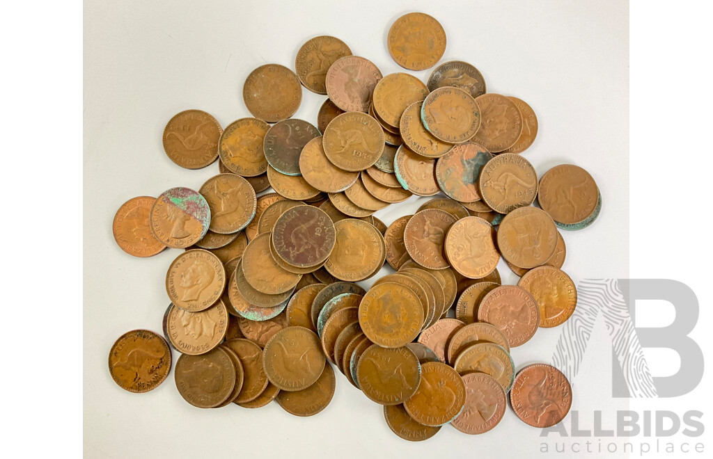 Collection of Australian KGVI/QE2 Pennies, Examples Spanning 1938 to 1963 - Approximately One Hundred Coins