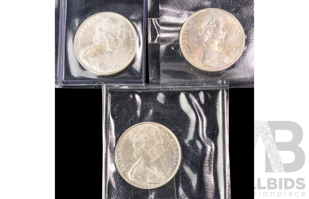 Three Australian 1966 Round Silver Fifty Cent Coins .800