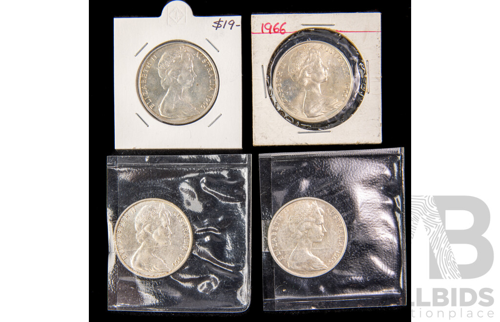 Four Australian 1966 Round Silver Fifty Cent Coins .800