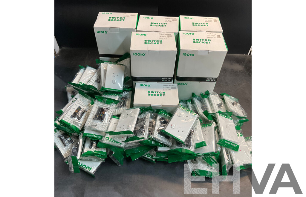 IGOTO Switch Socket Included Single/ Double Power Point, 1 Gang Wall Switch - Lot of 190