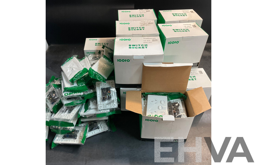 IGOTO Switch Socket Included Single/ Double Power Point, 1 Gang Wall Switch, Double Power Point with Extra Switch  - Lot of 180