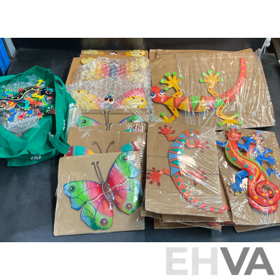 Metal Decorative Indoor Outdoor Hanging Wall Art - Gecko Lizard, Butterfly, Dragonfly - Lot of 58