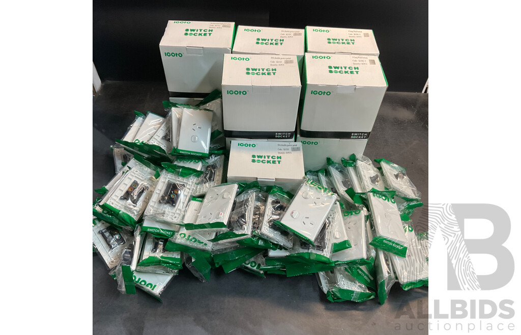 IGOTO Switch Socket Included Single/ Double Power Point, 1 Gang Wall Switch - Lot of 190
