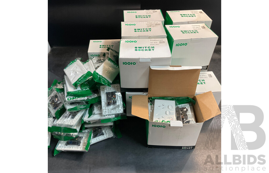 IGOTO Switch Socket Included Single/ Double Power Point, 1 Gang Wall Switch, Double Power Point with Extra Switch  - Lot of 180