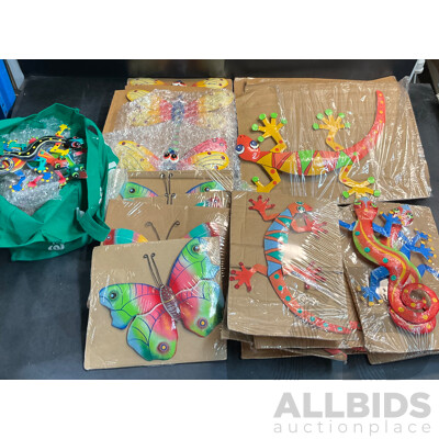 Metal Decorative Indoor Outdoor Hanging Wall Art - Gecko Lizard, Butterfly, Dragonfly - Lot of 58