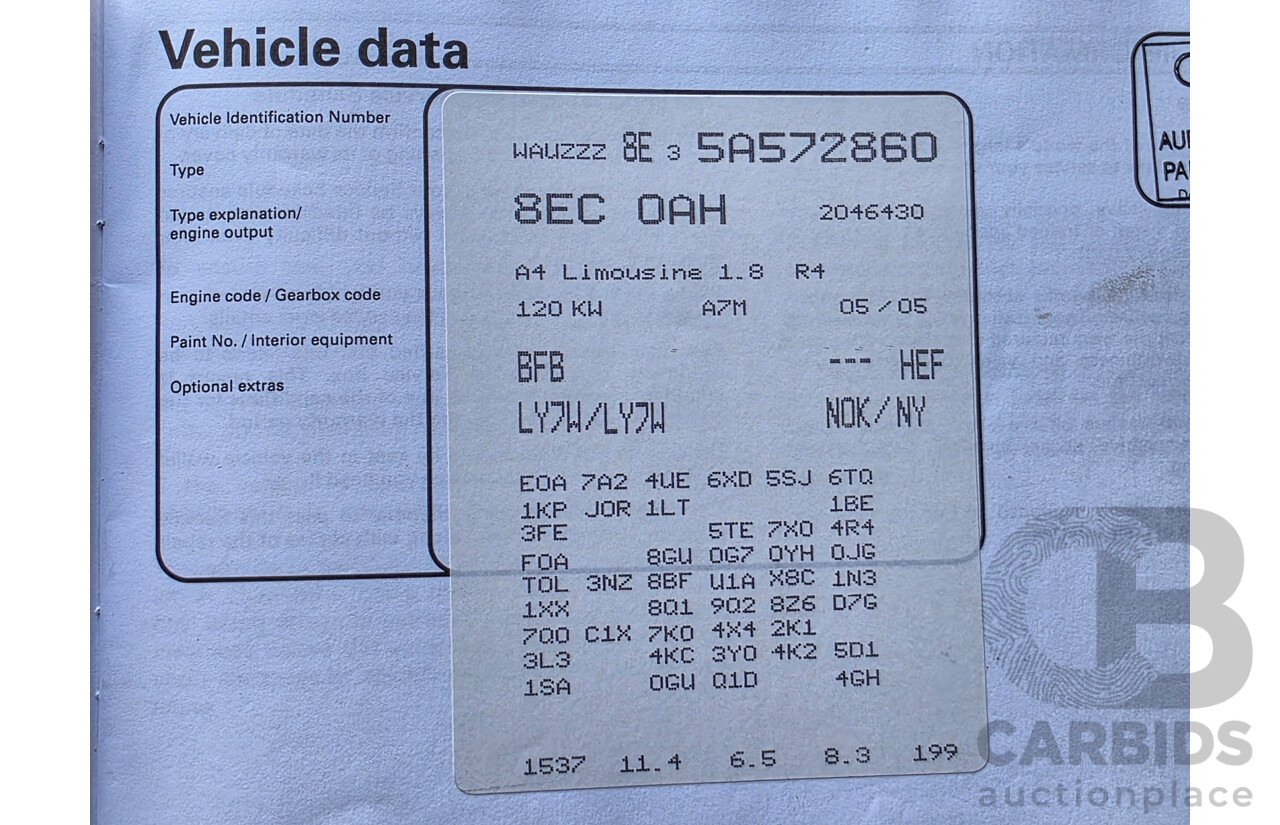 8/2005 Audi A4 1.8T B6 4d Sedan Silver Turbo 1.8L