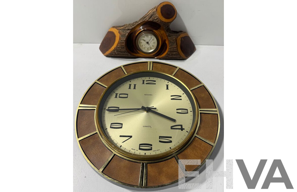 Two Vintage Austrlian Clocks - Mulga Wood and Metamec Quartz