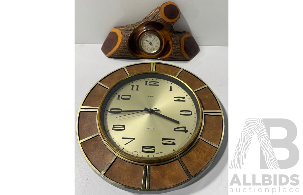 Two Vintage Austrlian Clocks - Mulga Wood and Metamec Quartz