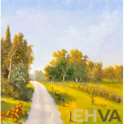 Lazo Stankovic, (20th Century, Australian), Strathnairn Path to Woolshed, Wonderful Original Oil on Canvas, 40 x 40 cm
