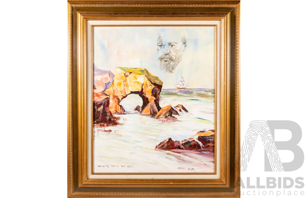 James Egan, (20th Century, Australian, 1929-2017), Sam And The Seas of Bass Strait, Original Vintage Oil on Canvas Board, 82 x 72 cm (frame)