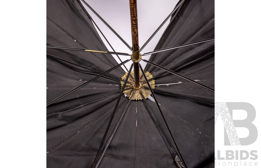 Antique English Parasole with Sterling Silver Handle with Engraved Detail, London 1913