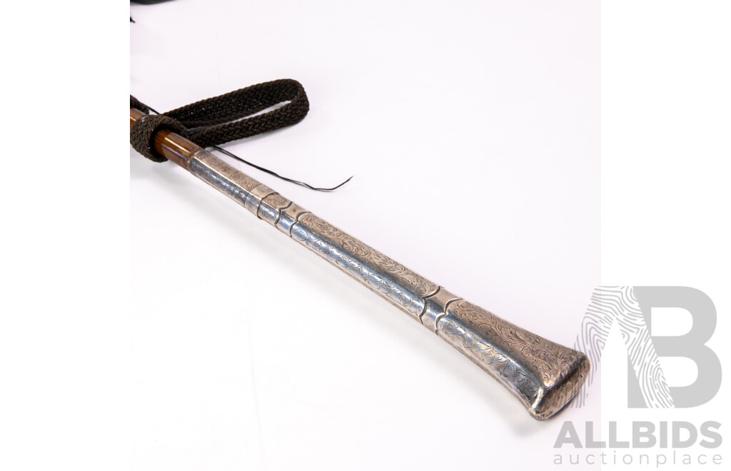 Antique English Parasole with Sterling Silver Handle with Engraved Detail, London 1913