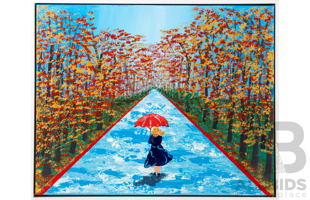 Artist Unknown, (20th Century), Walking Home In The Rain, Original Acrylic on Canvas, 42 x 52 cm (frame)