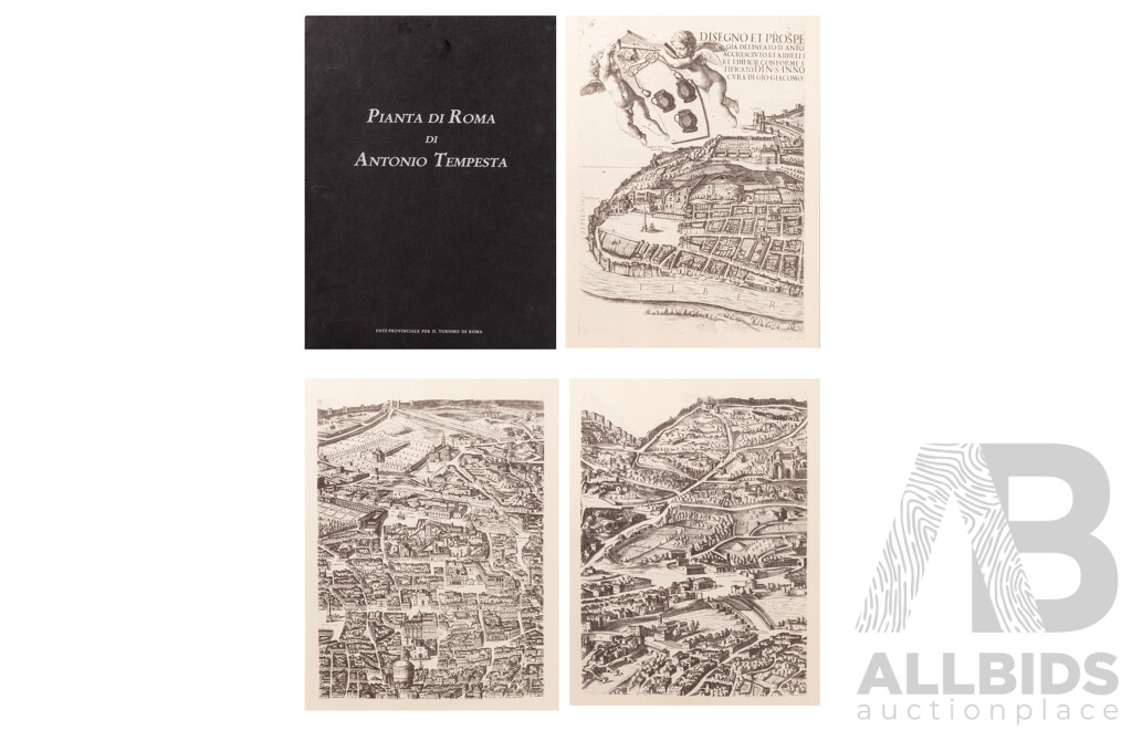 Antonio Tempesta, (Renaissance, Italian, 1555-1630), Pianta Di Roma (Map of Rome) (Original Version Dates Approx 1593), Reproduced Edition From 1991, Ink on Card, 45 x 34 cm (12 Sheets with Storage Portfolio)