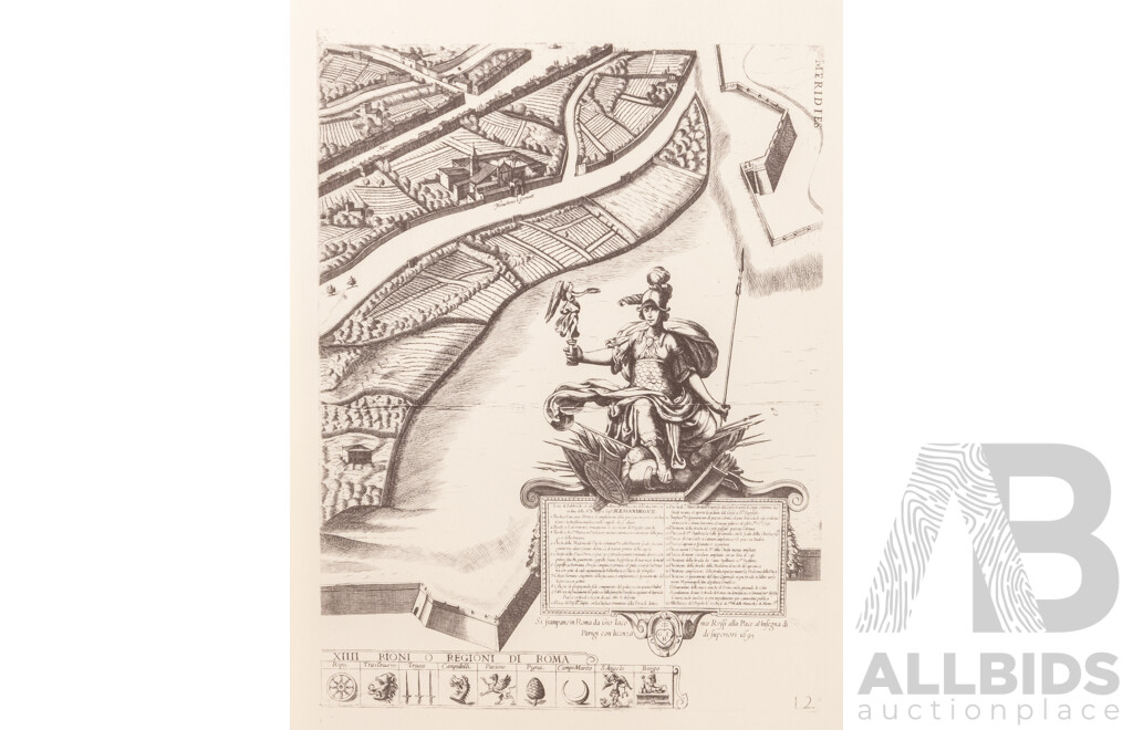 Antonio Tempesta, (Renaissance, Italian, 1555-1630), Pianta Di Roma (Map of Rome) (Original Version Dates Approx 1593), Reproduced Edition From 1991, Ink on Card, 45 x 34 cm (12 Sheets with Storage Portfolio)