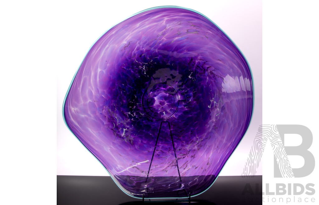 Impressive Large Hand Made Australian Victorian Studio Mottled Amethyst Glass Footed Centrepiece Dish