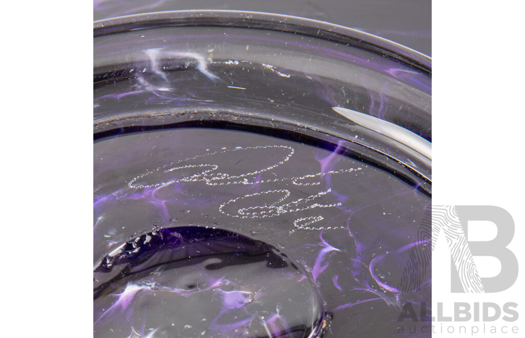 Impressive Large Hand Made Australian Victorian Studio Mottled Amethyst Glass Footed Centrepiece Dish