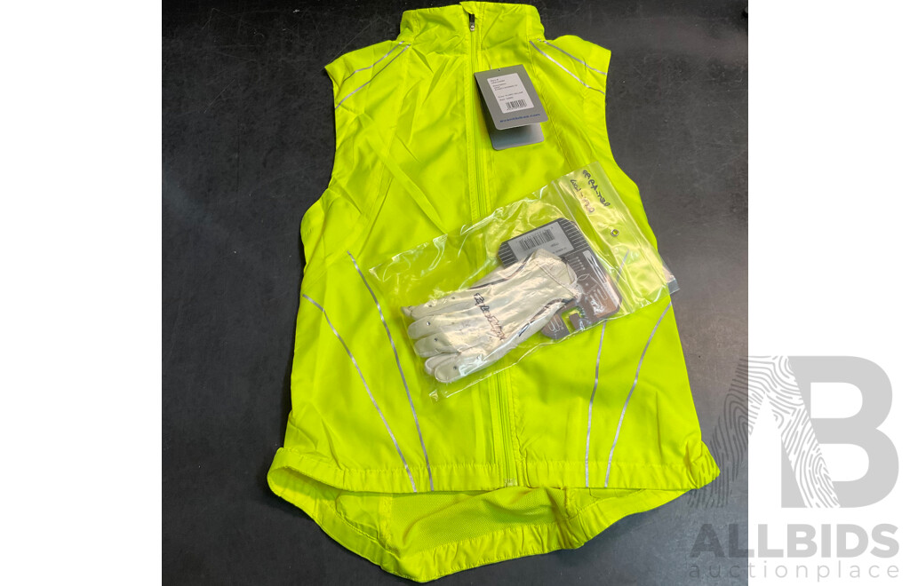 AVANTI Women Size 10 Yellow Vest & TROYLEE Designs Racing Glove - White -  Lot of 2