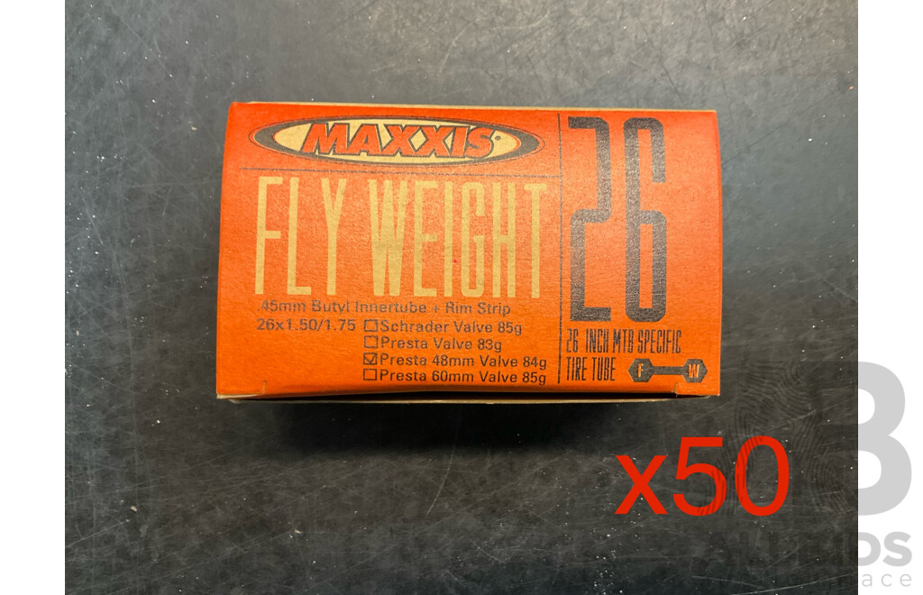 MAXXIS Fly Weight 26 Inch MTB Tire Tube - Presta 48mm - Lot of 50