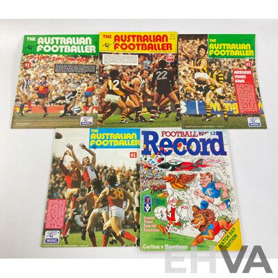 Five Vintage AFL Magazines Including 1986 Football Record and The Australian Footballer 1982/83