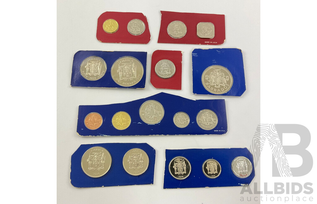 Collection of Proof Coins Including Jamaica 1976/77, Barbados 1975, Bahamas 1976