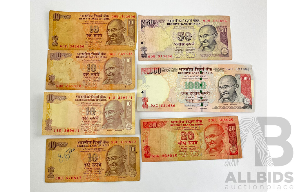 Seven Indian Banknotes
