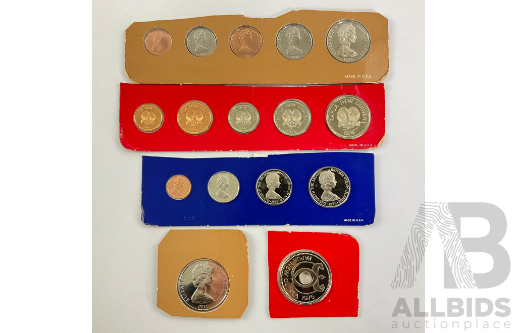 Collection of Proof Coins Including Papua New Guinea 1976, Virgin Islands 1975, Cook Islands 1976