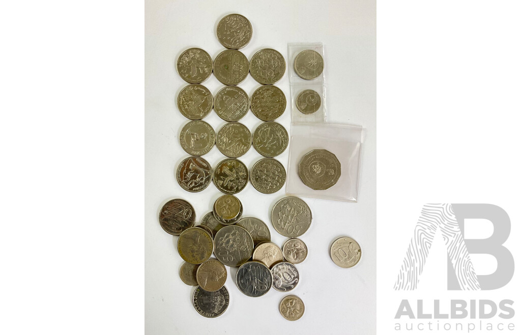 Thirteen Australian Commemorative Twenty Cent Coins Including 2003 Volunteers, 2001 Federation with 2016 Fifty Years of Decimal Currency Fift, Ten and Five Cent with Various Five Ten and Twenty Cents
