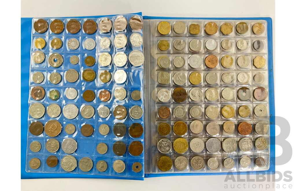 Album of International Coins Including New Zealand, New Caladonia, Fiji, UK, Italy, PNG and More - Approximately 292
