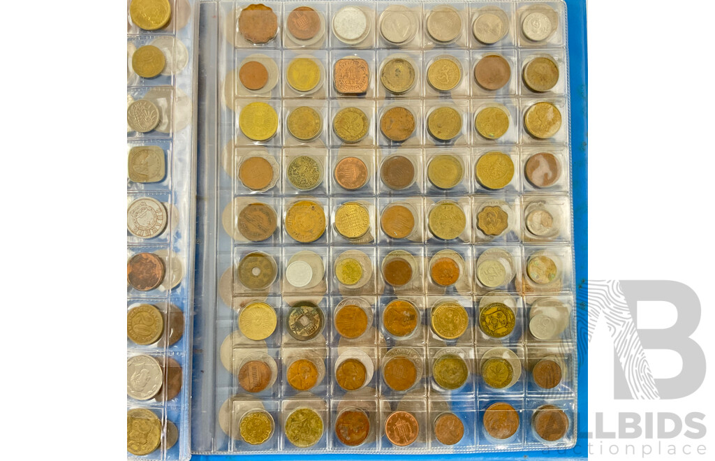 Album of International Coins Including New Zealand, New Caladonia, Fiji, UK, Italy, PNG and More - Approximately 292