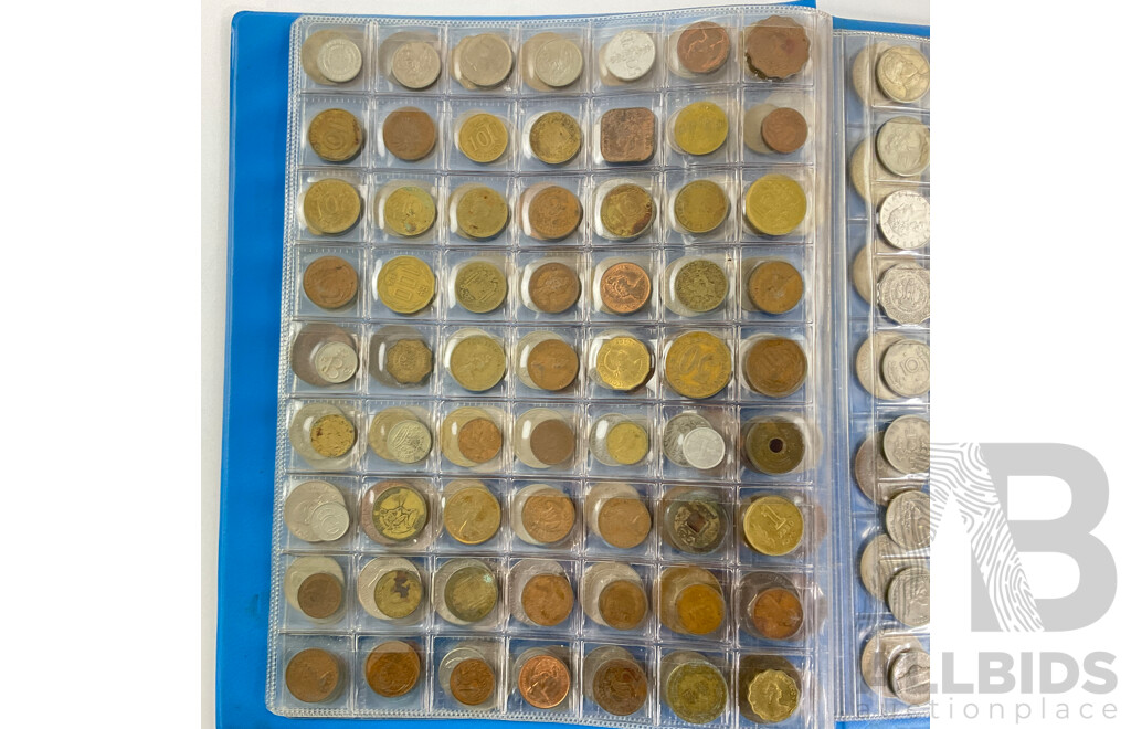 Album of International Coins Including New Zealand, New Caladonia, Fiji, UK, Italy, PNG and More - Approximately 292