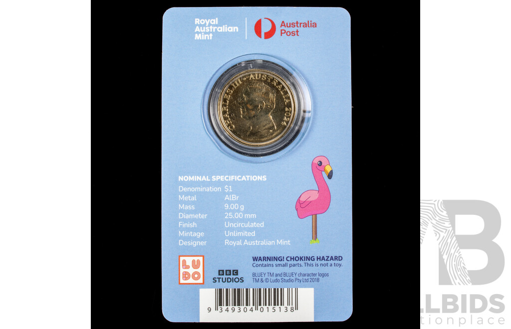 Australian RAM 2024 One Dollar Coin, Bluey Dollar Buck, Privy Mark