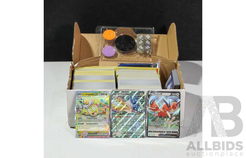 Collection of 1000 Pokemon Cards Including V Card, Basic, Stage 1, Trainer and More
